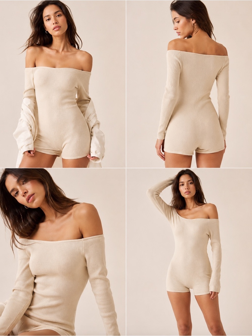 Intimately Free People Luna Layering Romper Cream XS/S Off Shoulder Ribbed